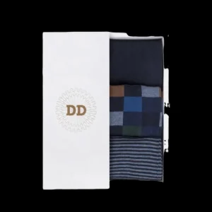 Homme Doré Doré Chaussettes^Boite cadeau de 3 paires de chaussettes homme en coton - Bleu marine foncé