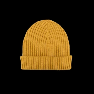 Doré Doré Bonnets^Bonnet à côtes unisexe en laine, soie et cachemire - Jaune Moutarde