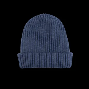 Doré Doré Bonnets^Bonnet à côtes unisexe en laine, soie et cachemire - Bleu corsaire