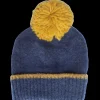 Doré Doré Bonnets^Bonnet à pompon en laine polaire - Bleu et jaune