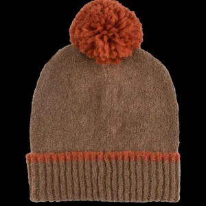 Doré Doré Bonnets^Bonnet à pompon en laine polaire - et orange