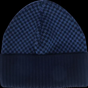 Doré Doré Bonnets^Bonnet en laine mérinos à carreaux - Bleu marine