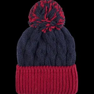 Doré Doré Bonnets^Bonnet en laine torsadée et pompon - Bleu et rouge