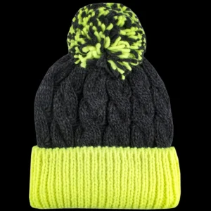 Doré Doré Bonnets^Bonnet en laine torsadée et pompon - Gris et vert