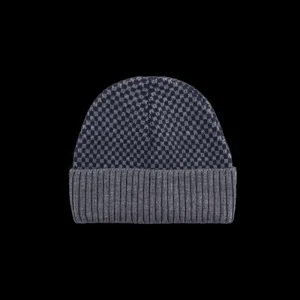 Doré Doré Bonnets^Bonnet pour homme en laine vierge avec motifs rectangulaires bicolores - Gris oxford & Bleu Voilier