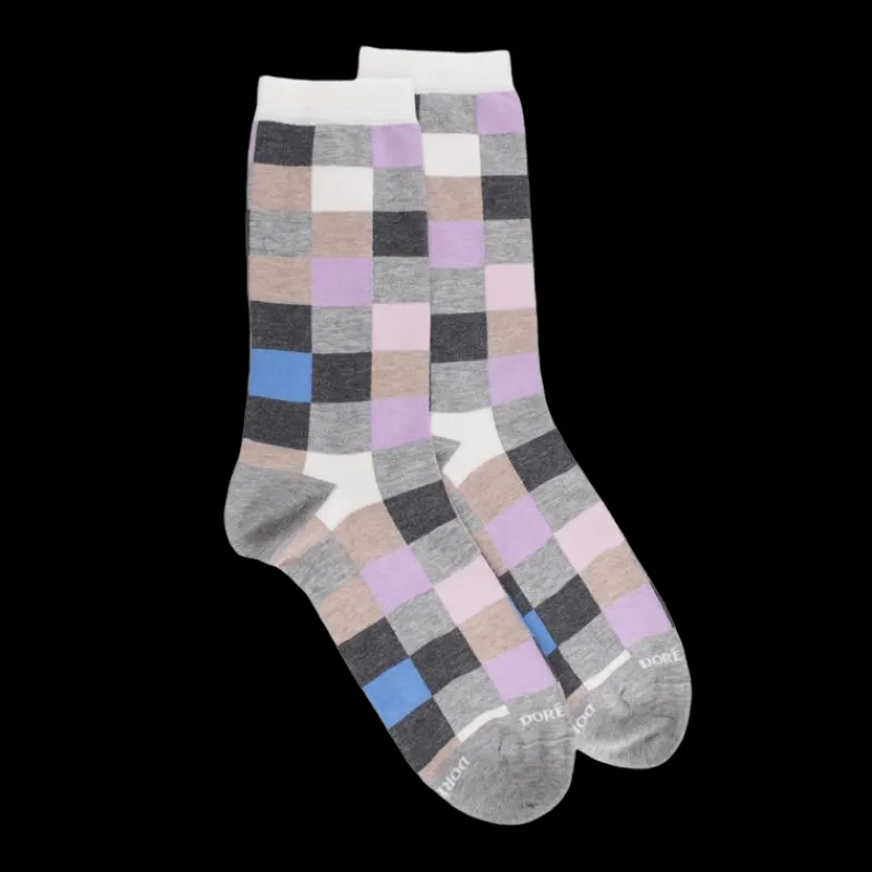 chaussette_femme__carreau_0.webp Femme Doré Doré Chaussettes^Chaussette femme à carreaux en coton - Gris Rocheux & Gris oxford