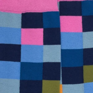 Femme Doré Doré Chaussettes^Chaussette femme à carreaux en coton - Bleu Voilier & Gris connemara