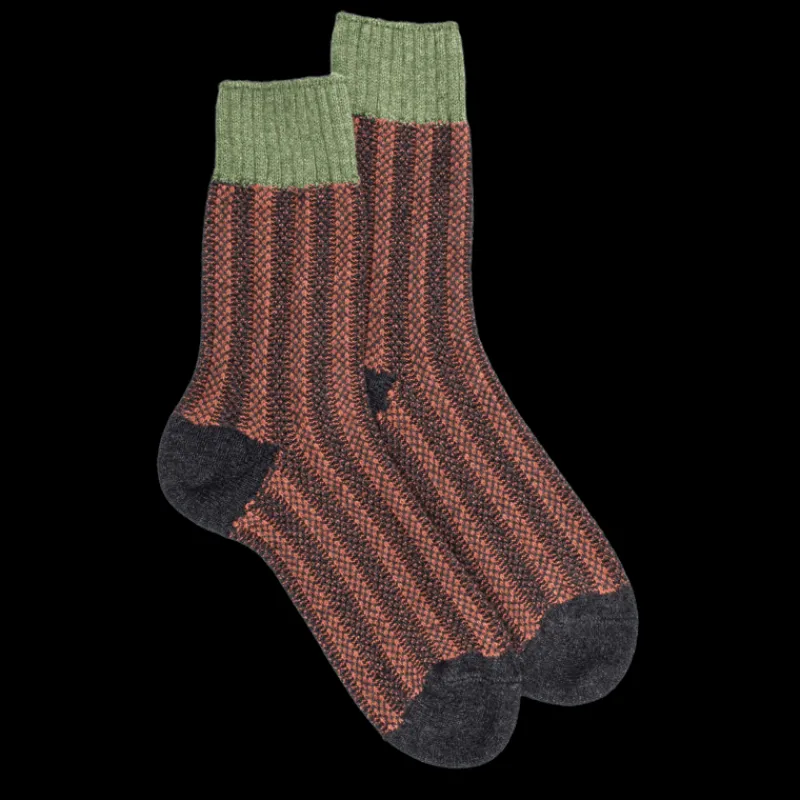chaussettes__ctes_pour_fe_0-1.webp Femme Doré Doré Chaussettes^Chaussettes à côtes pour femmes en laine vierge de riz, viscose et cachemire - Gris anthracite