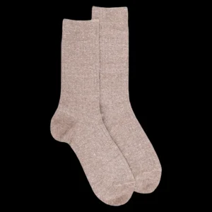 Homme Doré Doré Chaussettes^Chaussettes à côtes unies en lin et coton pour hommes - Blanc Grive