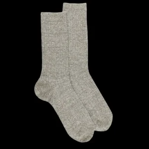 Homme Doré Doré Chaussettes^Chaussettes à côtes unies en lin et coton pour hommes - Vert mélèze