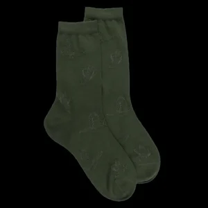 Femme Doré Doré Chaussettes^Chaussettes courtes en laine unie pour femmes avec papillons transparents - Vert cyprès