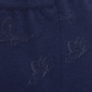 Femme Doré Doré Chaussettes^Chaussettes courtes en laine unie pour femmes avec papillons transparents - Bleu Caban