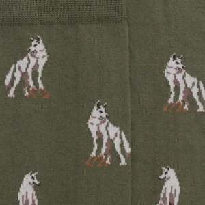 Homme Doré Doré Chaussettes^Chaussettes en coton égyptien pour hommes avec motif de loup - Vert mélèze