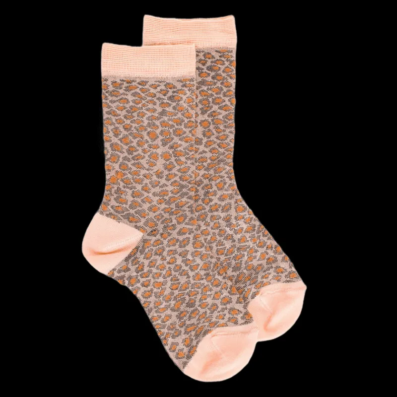 chaussettes_enfant_port_e_0.webp Enfant Doré Doré Chaussettes | Socquettes^Chaussettes enfant port en viscose à motif léopard stylisé - Rose