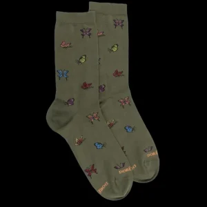 Femme Doré Doré Chaussettes^Chaussettes femme en coton à motif papillon - Vert mélèze