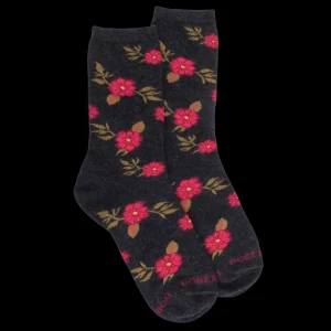 Femme Doré Doré Chaussettes^Chaussettes femme en coton à motif fleurs - Gris anthracite