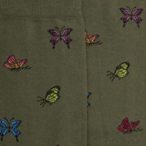 Femme Doré Doré Chaussettes^Chaussettes femme en coton à motif papillon - Vert mélèze