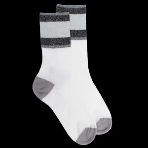 Femme Doré Doré Socquettes^Chaussettes femme en fil d'écosse avec bord contrasté en lurex
