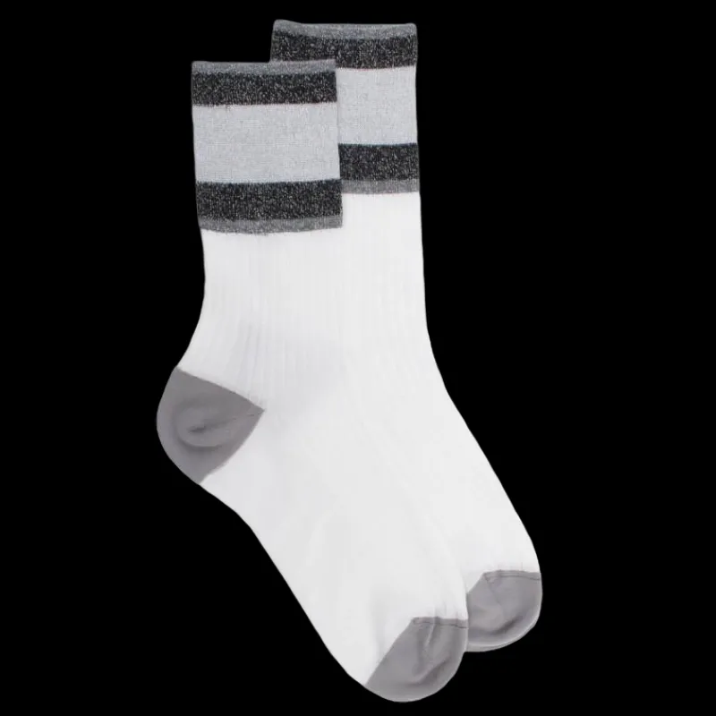 chaussettes_femme_en_fil__0-1.webp Femme Doré Doré Socquettes^Chaussettes femme en fil d'écosse avec bord contrasté en lurex