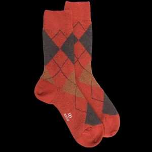 Homme Doré Doré Chaussettes^Chaussettes homme en laine mérinos à motif à losanges - Orange henné & Orange écureuil