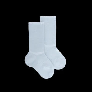 Enfant Doré Doré Chaussettes Hautes^Chaussettes longues à côtes pour enfants, en laine unie - Bleu Vague