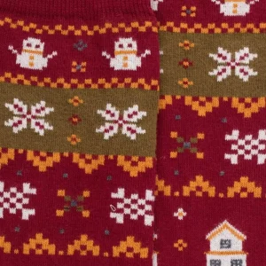 Femme Doré Doré Chaussettes Hautes^Chaussettes longues en coton pour femmes avec motif grec de Noël - Rouge amarante
