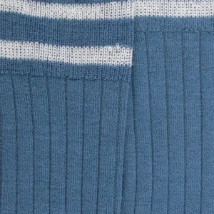 Enfant Doré Doré Chaussettes Hautes^Chaussettes longues en laine unie côtelée pour enfants, avec deux bandes sur le bord - Bleu Macadam