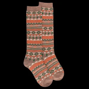 Enfant Doré Doré Chaussettes Hautes^Chaussettes longues pour enfants en coton à motifs tribaux - Marron Caille