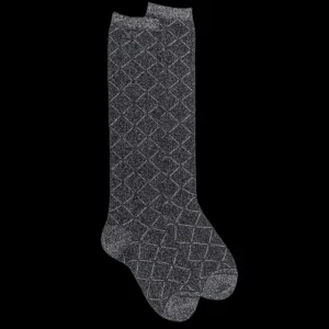 Femme Doré Doré Chaussettes Hautes^Chaussettes longues pour femmes en coton égyptien et cachemire avec effet brillant à motifs de diamants -