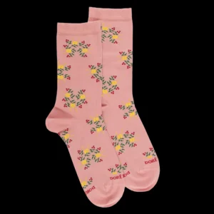 Femme Doré Doré Chaussettes^Chaussettes pour femmes en fil d'Ecosse à motifs floraux - Rose Praline