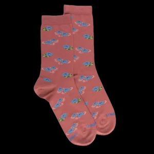 Femme Doré Doré Chaussettes^Chaussettes pour femmes en fil d'Ecosse à motifs de nénuphars - Rose Jouy