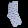 Femme Doré Doré Chaussettes^Chaussettes pour femmes en fil d'Ecosse à motifs de nénuphars - Bleu Vague