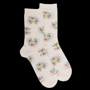 Femme Doré Doré Chaussettes^Chaussettes pour femmes en fil d'Ecosse à motifs floraux - Blanc Givre