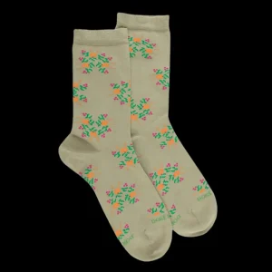 Femme Doré Doré Chaussettes^Chaussettes pour femmes en fil d'Ecosse à motifs floraux - Vert Sauge