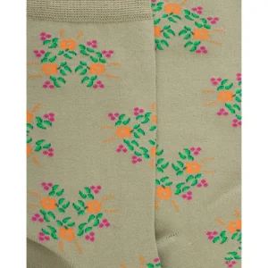 Femme Doré Doré Chaussettes^Chaussettes pour femmes en fil d'Ecosse à motifs floraux - Vert Sauge