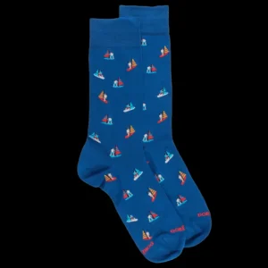 Homme Doré Doré Chaussettes^Chaussettes pour hommes en fil d'Ecosse à motifs de bateaux à voile - Bleu Cosmos