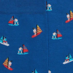 Homme Doré Doré Chaussettes^Chaussettes pour hommes en fil d'Ecosse à motifs de bateaux à voile - Bleu Cosmos
