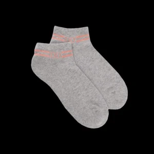 Femme Doré Doré Socquettes^Chaussons en coton éponge uni pour femmes, avec rayures et logo brillant - Gris vapeur