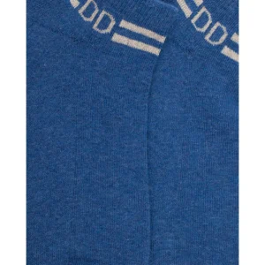 Femme Doré Doré Socquettes^Chaussons en coton éponge uni pour femmes, avec rayures et logo brillant - Bleu jean clair