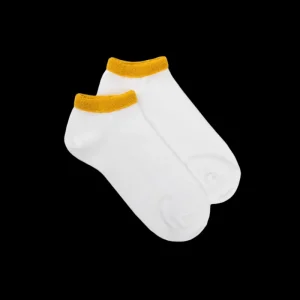 Femme Doré Doré Socquettes^Chaussons en coton uni pour femmes avec poignet en éponge contrastée - Blanc & Jaune Moutarde
