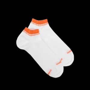 Homme Doré Doré Socquettes^Chaussons en coton uni pour femmes avec bordures contrastées - Blanc & Oranger