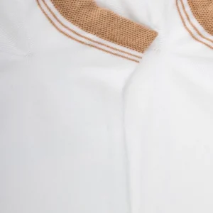 Homme Doré Doré Socquettes^Chaussons en coton uni pour femmes avec bordures contrastées - Blanc & Beige Désert