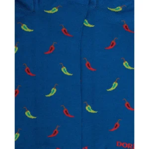 Homme Doré Doré Socquettes^Chaussons pour hommes en fil d'Ecosse à motifs des piments - Bleu Cosmos