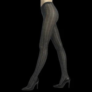 Femme Doré Doré Collants^Collants en coton ajouré avec motifs chevron - Gris
