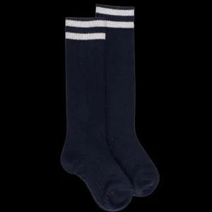 Enfant Doré Doré Chaussettes Hautes^Mi-bas coton enfant fantaisie à bandes - Bleu foncé