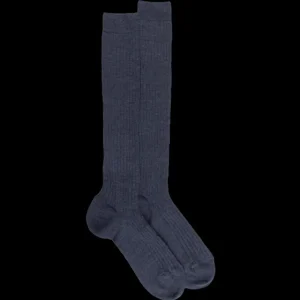 Homme Doré Doré Chaussettes Hautes^Mi-bas homme côtelés en laine mérinos - Bleu corsaire