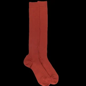 Homme Doré Doré Chaussettes Hautes^Mi-bas homme côtelés en laine mérinos - Henné