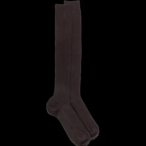 Homme Doré Doré Chaussettes Hautes^Mi-bas homme côtelés en laine mérinos - chocolat