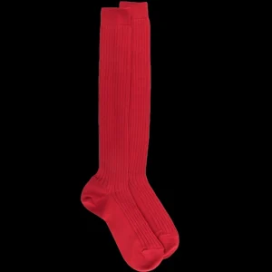 Homme Doré Doré Chaussettes Hautes^Mi-bas homme côtelés en laine mérinos - Rouge Ponceau