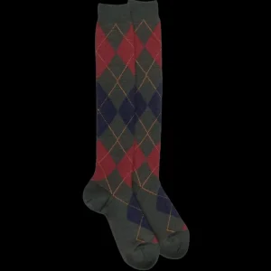 Homme Doré Doré Chaussettes Hautes^Mi-bas homme en laine mérinos et motifs jacquard - Vert thuya & bleu caban